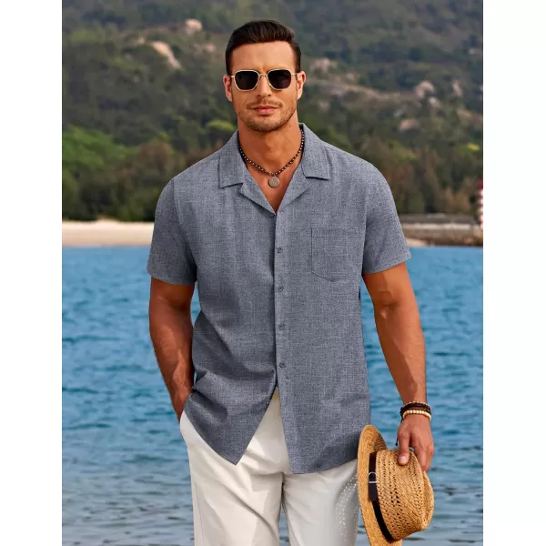 COOFANDY Men's Casual Button Down Shirts Short Sleeve Linen Beach Shirt Cuban Vacation Textured Shirts with Pocket