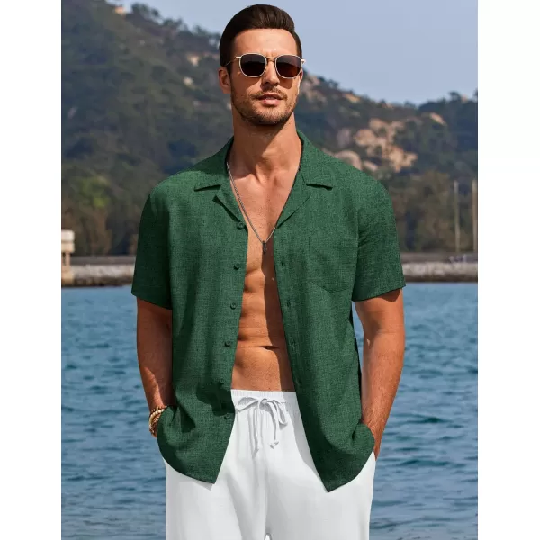 COOFANDY Men's Casual Button Down Shirts Short Sleeve Linen Beach Shirt Cuban Vacation Textured Shirts with Pocket