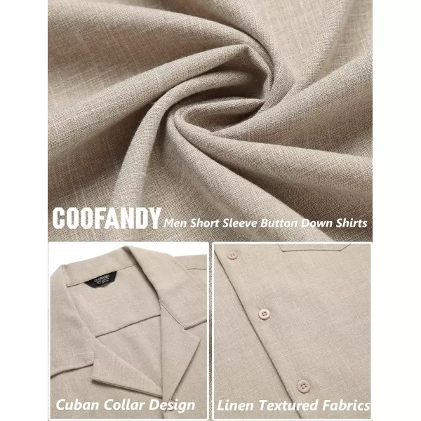 COOFANDY Men's Casual Button Down Shirts Short Sleeve Linen Beach Shirt Cuban Vacation Textured Shirts with Pocket