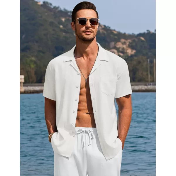 COOFANDY Men's Casual Button Down Shirts Short Sleeve Linen Beach Shirt Cuban Vacation Textured Shirts with Pocket
