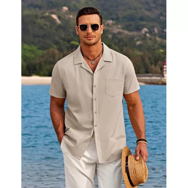 COOFANDY Men's Casual Button Down Shirts Short Sleeve Linen Beach Shirt Cuban Vacation Textured Shirts with Pocket