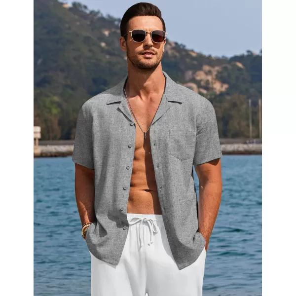 COOFANDY Men's Casual Button Down Shirts Short Sleeve Linen Beach Shirt Cuban Vacation Textured Shirts with Pocket