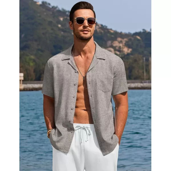 COOFANDY Men's Casual Button Down Shirts Short Sleeve Linen Beach Shirt Cuban Vacation Textured Shirts with Pocket