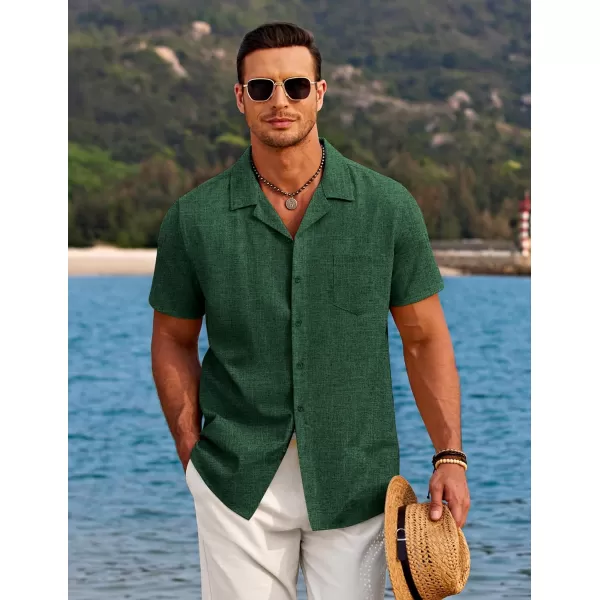 COOFANDY Men's Casual Button Down Shirts Short Sleeve Linen Beach Shirt Cuban Vacation Textured Shirts with Pocket