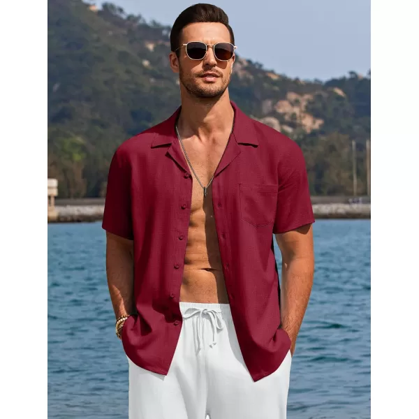 COOFANDY Men's Casual Button Down Shirts Short Sleeve Linen Beach Shirt Cuban Vacation Textured Shirts with Pocket