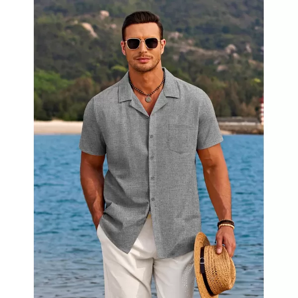 COOFANDY Men's Casual Button Down Shirts Short Sleeve Linen Beach Shirt Cuban Vacation Textured Shirts with Pocket
