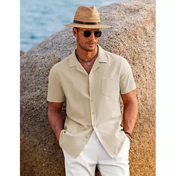 COOFANDY Men's Casual Button Down Shirts Short Sleeve Linen Beach Shirt Cuban Vacation Textured Shirts with Pocket
