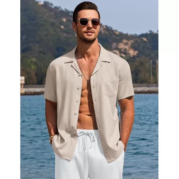 COOFANDY Men's Casual Button Down Shirts Short Sleeve Linen Beach Shirt Cuban Vacation Textured Shirts with Pocket