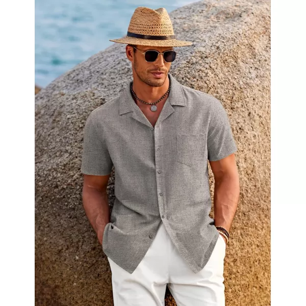 COOFANDY Men's Casual Button Down Shirts Short Sleeve Linen Beach Shirt Cuban Vacation Textured Shirts with Pocket