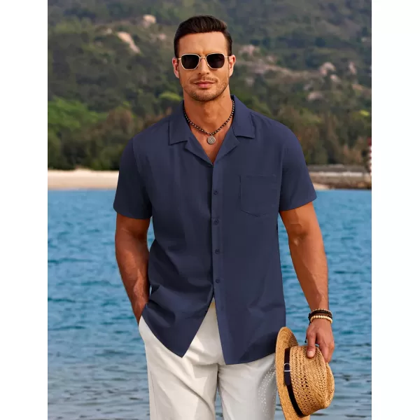 COOFANDY Men's Casual Button Down Shirts Short Sleeve Linen Beach Shirt Cuban Vacation Textured Shirts with Pocket