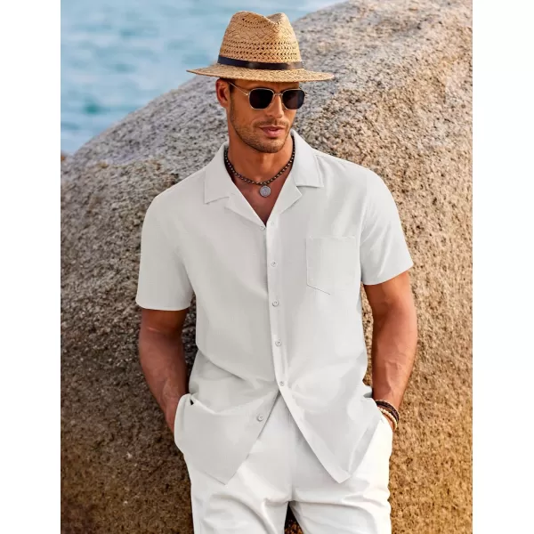 COOFANDY Men's Casual Button Down Shirts Short Sleeve Linen Beach Shirt Cuban Vacation Textured Shirts with Pocket