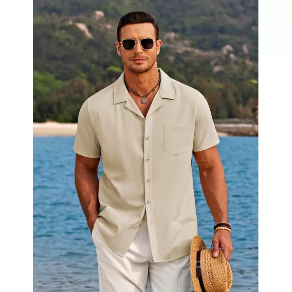 COOFANDY Men's Casual Button Down Shirts Short Sleeve Linen Beach Shirt Cuban Vacation Textured Shirts with Pocket