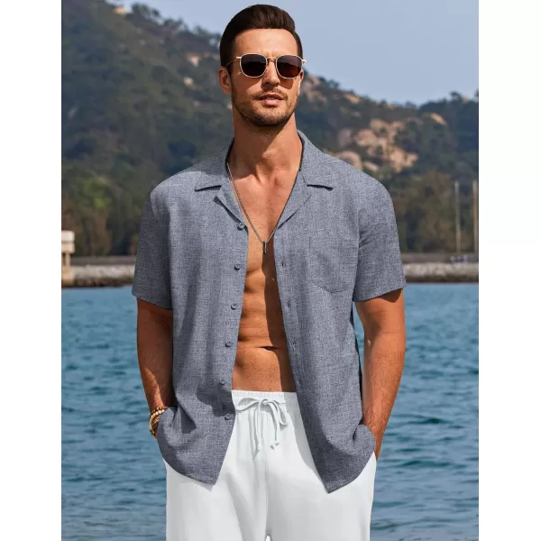 COOFANDY Men's Casual Button Down Shirts Short Sleeve Linen Beach Shirt Cuban Vacation Textured Shirts with Pocket