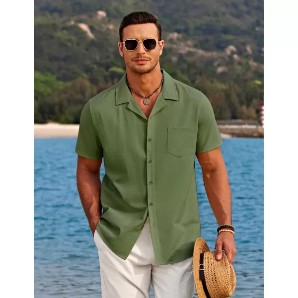 COOFANDY Men's Casual Button Down Shirts Short Sleeve Linen Beach Shirt Cuban Vacation Textured Shirts with Pocket