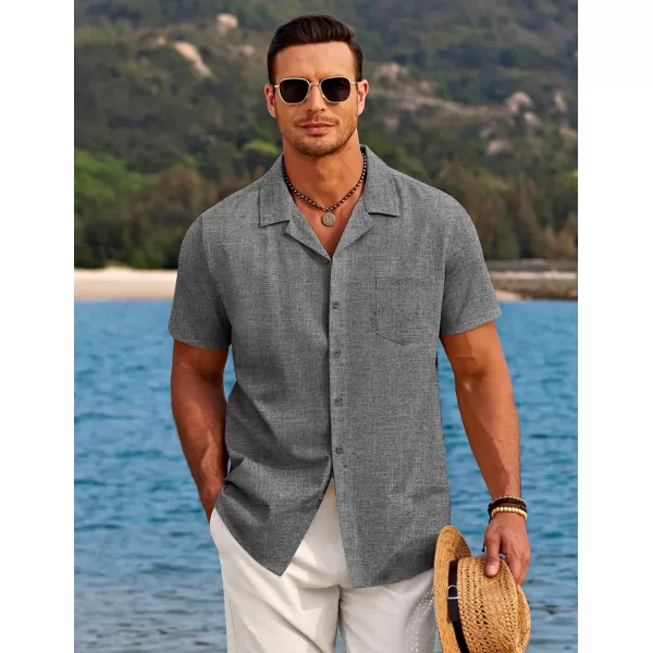 COOFANDY Men's Casual Button Down Shirts Short Sleeve Linen Beach Shirt Cuban Vacation Textured Shirts with Pocket