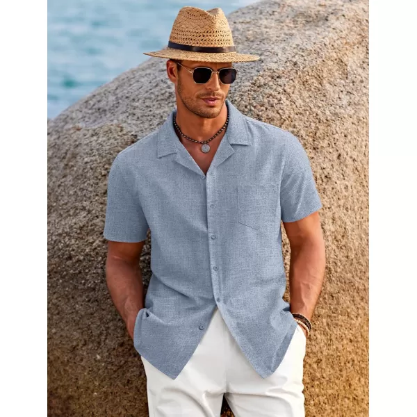 COOFANDY Men's Casual Button Down Shirts Short Sleeve Linen Beach Shirt Cuban Vacation Textured Shirts with Pocket