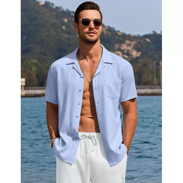 COOFANDY Men's Casual Button Down Shirts Short Sleeve Linen Beach Shirt Cuban Vacation Textured Shirts with Pocket