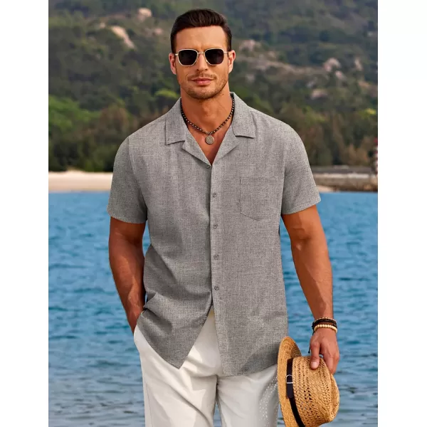 COOFANDY Men's Casual Button Down Shirts Short Sleeve Linen Beach Shirt Cuban Vacation Textured Shirts with Pocket
