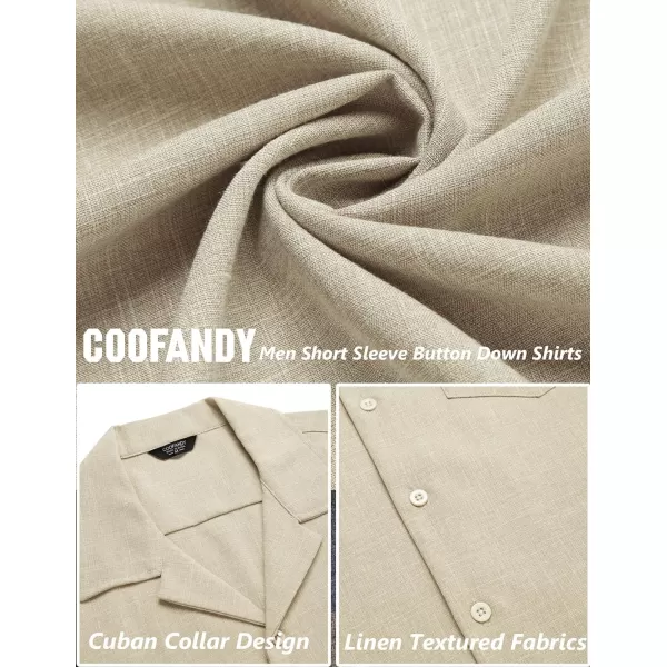 COOFANDY Men's Casual Button Down Shirts Short Sleeve Linen Beach Shirt Cuban Vacation Textured Shirts with Pocket