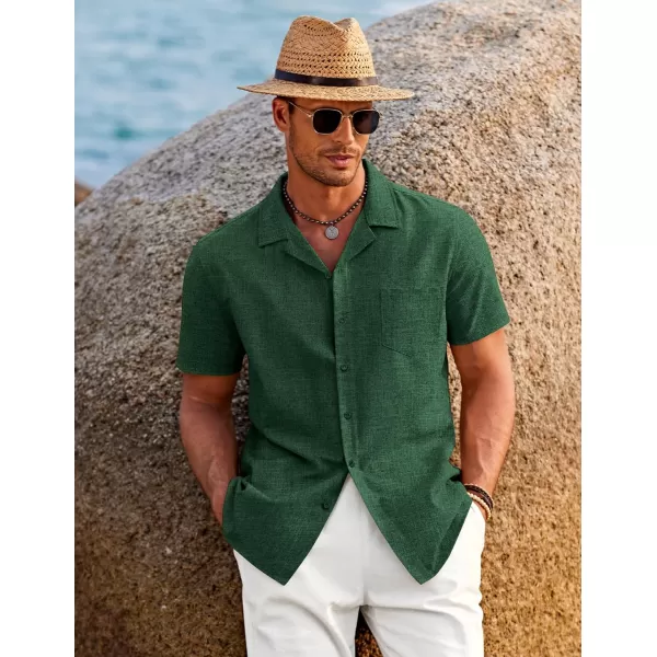 COOFANDY Men's Casual Button Down Shirts Short Sleeve Linen Beach Shirt Cuban Vacation Textured Shirts with Pocket