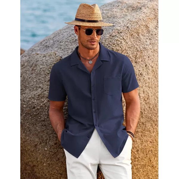 COOFANDY Men's Casual Button Down Shirts Short Sleeve Linen Beach Shirt Cuban Vacation Textured Shirts with Pocket