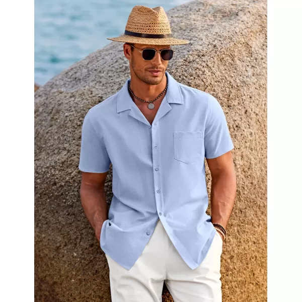 COOFANDY Men's Casual Button Down Shirts Short Sleeve Linen Beach Shirt Cuban Vacation Textured Shirts with Pocket