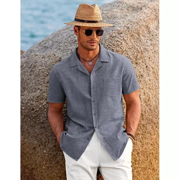 COOFANDY Men's Casual Button Down Shirts Short Sleeve Linen Beach Shirt Cuban Vacation Textured Shirts with Pocket