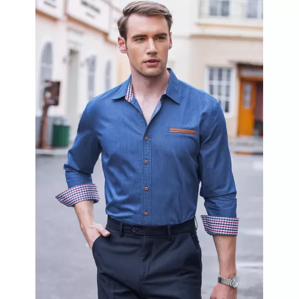 COOFANDY Men's Casual Dress Shirt Button Down Shirts Long-Sleeve Denim Work Shirt