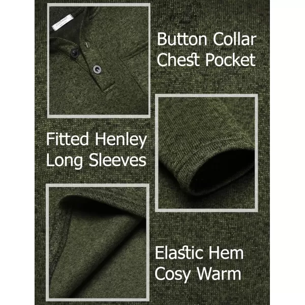 COOFANDY Men's Casual Henley Pullover Sweatshirt Thermal Fleece Slim Fit Sweater