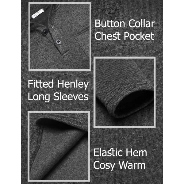 COOFANDY Men's Casual Henley Pullover Sweatshirt Thermal Fleece Slim Fit Sweater