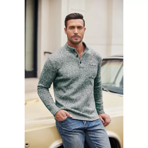 COOFANDY Men's Casual Henley Pullover Sweatshirt Thermal Fleece Slim Fit Sweater