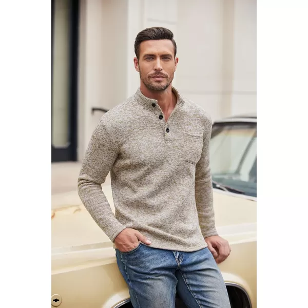 COOFANDY Men's Casual Henley Pullover Sweatshirt Thermal Fleece Slim Fit Sweater