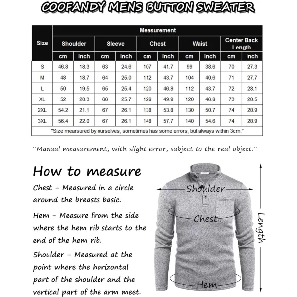 COOFANDY Men's Casual Henley Pullover Sweatshirt Thermal Fleece Slim Fit Sweater