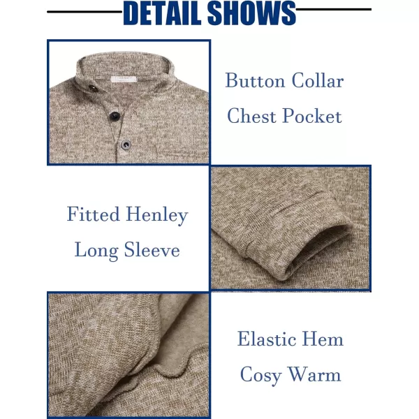 COOFANDY Men's Casual Henley Pullover Sweatshirt Thermal Fleece Slim Fit Sweater