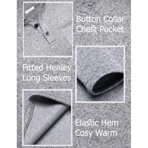 COOFANDY Men's Casual Henley Pullover Sweatshirt Thermal Fleece Slim Fit Sweater