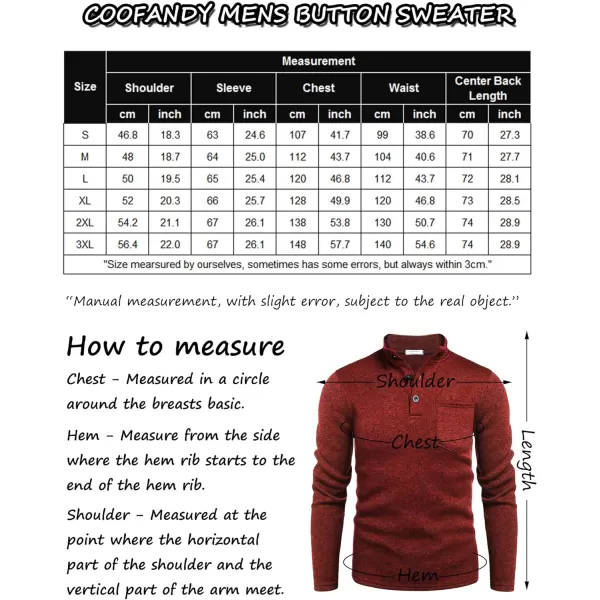 COOFANDY Men's Casual Henley Pullover Sweatshirt Thermal Fleece Slim Fit Sweater