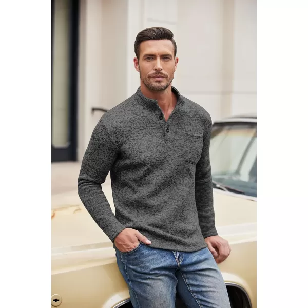 COOFANDY Men's Casual Henley Pullover Sweatshirt Thermal Fleece Slim Fit Sweater