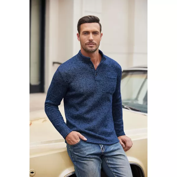 COOFANDY Men's Casual Henley Pullover Sweatshirt Thermal Fleece Slim Fit Sweater