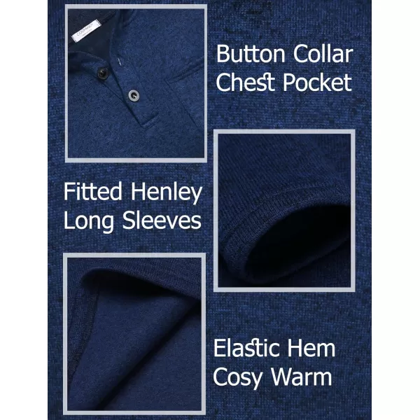 COOFANDY Men's Casual Henley Pullover Sweatshirt Thermal Fleece Slim Fit Sweater