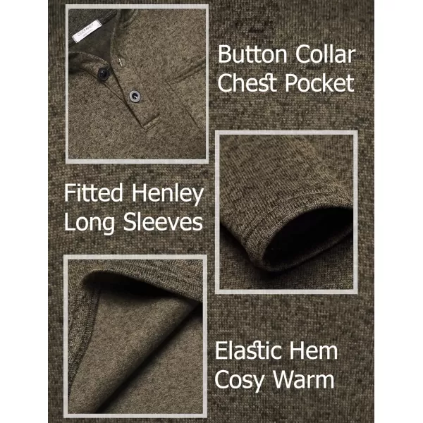 COOFANDY Men's Casual Henley Pullover Sweatshirt Thermal Fleece Slim Fit Sweater