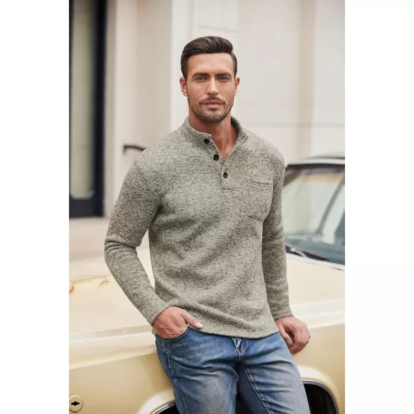 COOFANDY Men's Casual Henley Pullover Sweatshirt Thermal Fleece Slim Fit Sweater