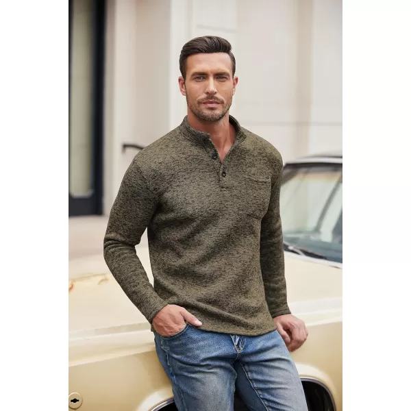COOFANDY Men's Casual Henley Pullover Sweatshirt Thermal Fleece Slim Fit Sweater