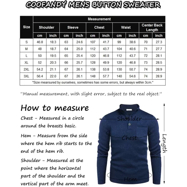 COOFANDY Men's Casual Henley Pullover Sweatshirt Thermal Fleece Slim Fit Sweater