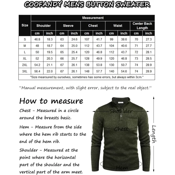 COOFANDY Men's Casual Henley Pullover Sweatshirt Thermal Fleece Slim Fit Sweater