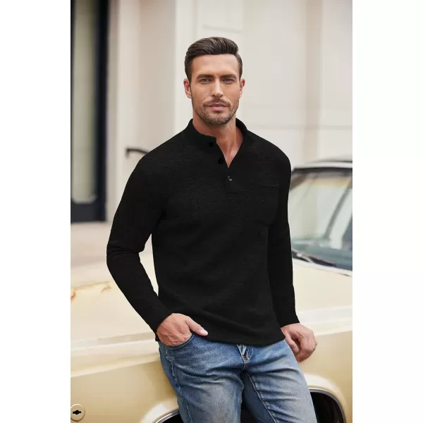 COOFANDY Men's Casual Henley Pullover Sweatshirt Thermal Fleece Slim Fit Sweater