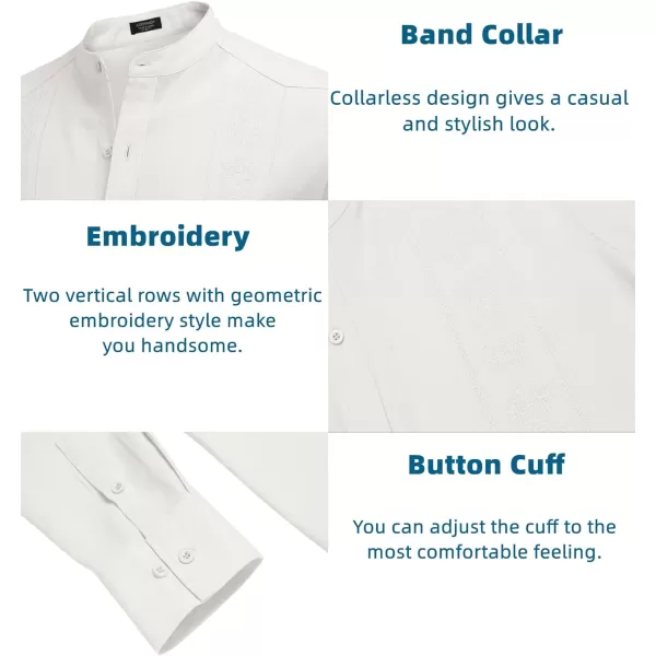 COOFANDY Men's Casual Linen Shirts Cuban Guayabera Long Sleeve Beach Shirt Collarless Button Down T Shirts
