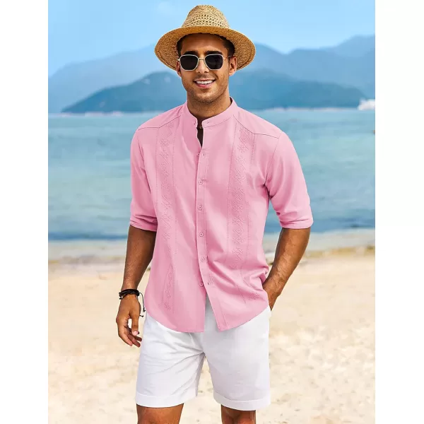COOFANDY Men's Casual Linen Shirts Cuban Guayabera Long Sleeve Beach Shirt Collarless Button Down T Shirts