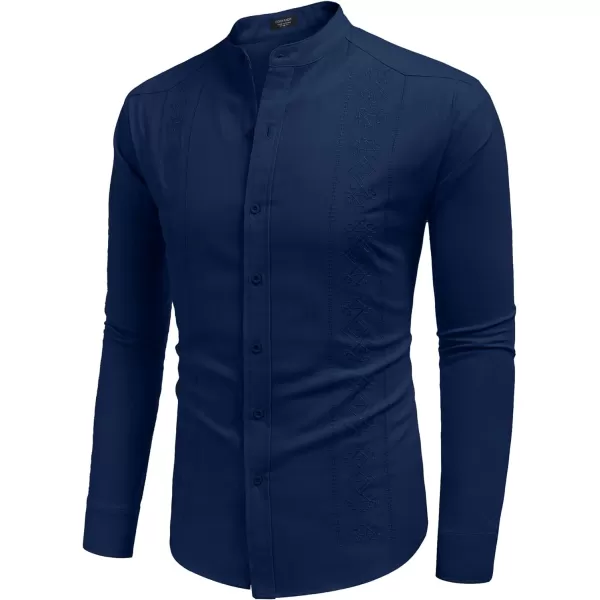 COOFANDY Men's Casual Linen Shirts Cuban Guayabera Long Sleeve Beach Shirt Collarless Button Down T Shirts