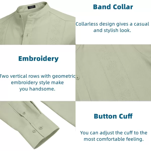 COOFANDY Men's Casual Linen Shirts Cuban Guayabera Long Sleeve Beach Shirt Collarless Button Down T Shirts