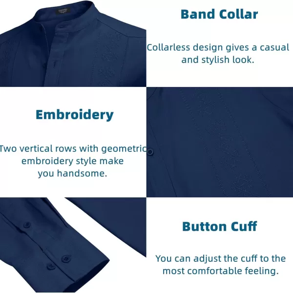 COOFANDY Men's Casual Linen Shirts Cuban Guayabera Long Sleeve Beach Shirt Collarless Button Down T Shirts